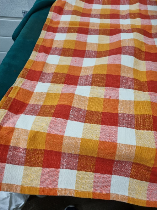 tafelkleed rood oranje wit geblokt vintage