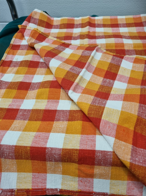 tafelkleed rood oranje wit geblokt vintage