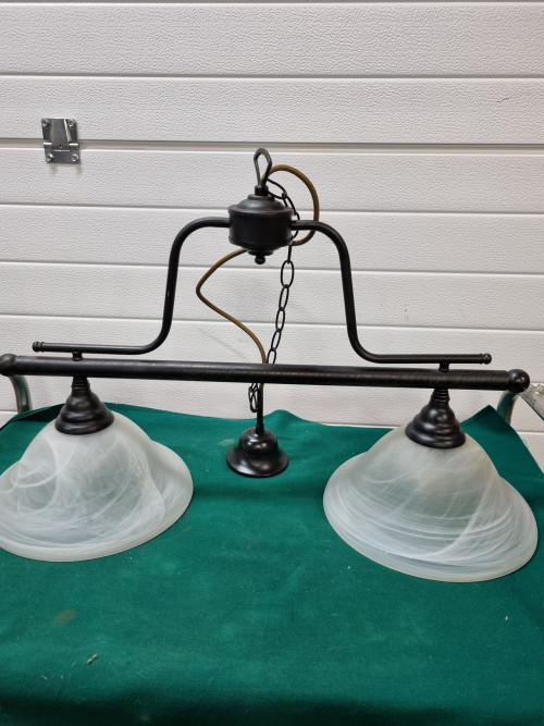 -	Hanglamp met twee schalen zwart en glas